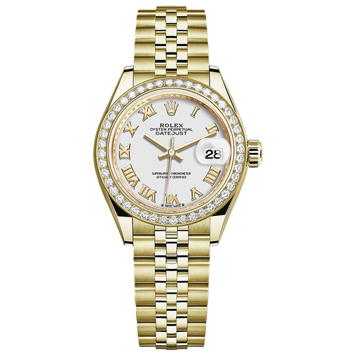 Rolex Lady-Datejust White Roman Numeral Dial Diamond Bezel 28mm 279138RBR
