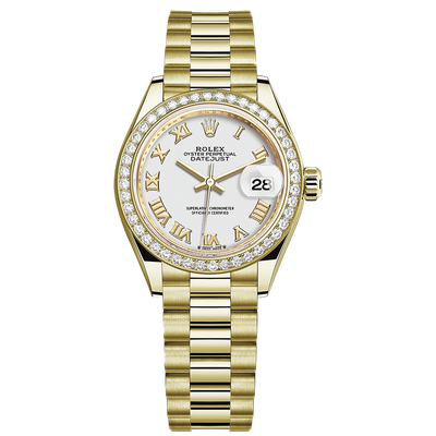 Rolex Lady-Datejust White Roman Numeral Dial Diamond Bezel 28mm 279138RBR