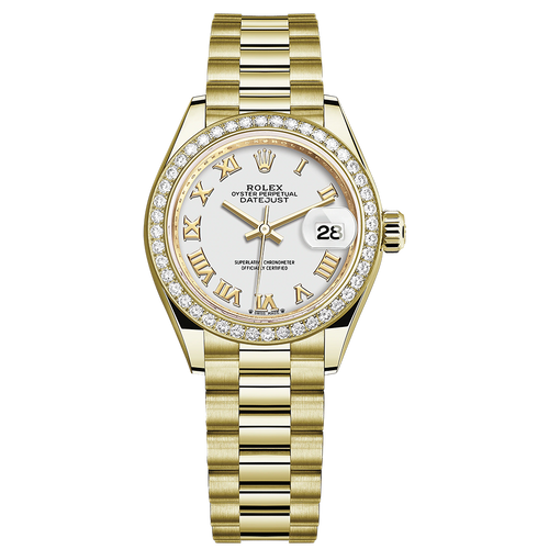 Rolex Lady-Datejust White Roman Numeral Dial Diamond Bezel 28mm 279138RBR