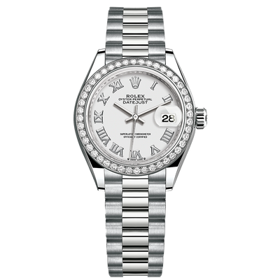 Rolex Lady-Datejust White Roman Numeral Dial Diamond Bezel 28mm 279139RBR