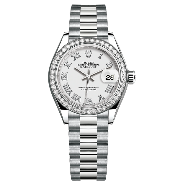 Rolex Lady-Datejust White Roman Numeral Dial Diamond Bezel 28mm 279139RBR