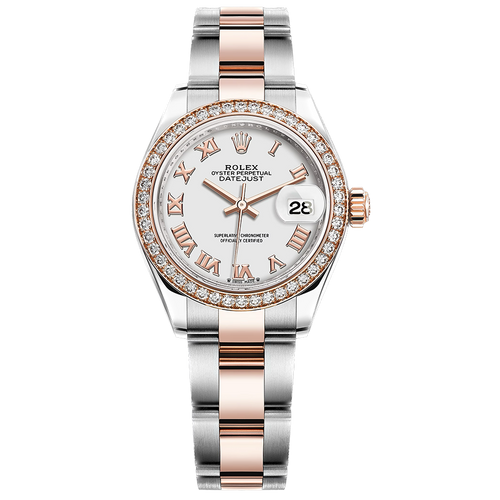 Rolex Lady-Datejust White Roman Numeral Dial Diamond Bezel 28mm 279381RBR