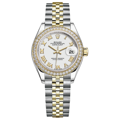 Rolex Lady-Datejust White Roman Numeral Dial Diamond Bezel 28mm 279383RBR