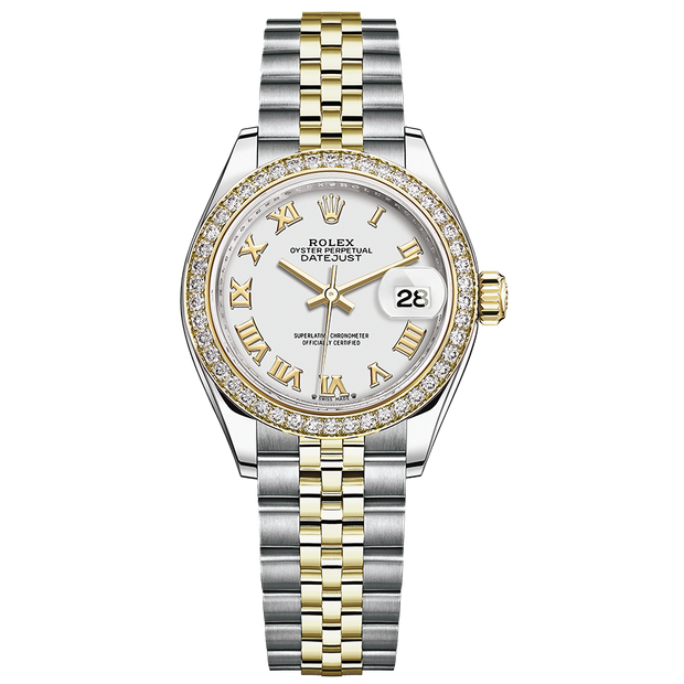 Rolex Lady-Datejust White Roman Numeral Dial Diamond Bezel 28mm 279383RBR
