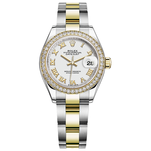 Rolex Lady-Datejust White Roman Numeral Dial Diamond Bezel 28mm 279383RBR