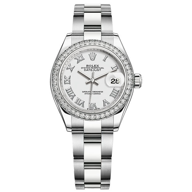Rolex Lady-Datejust White Roman Numeral Dial Diamond Bezel 28mm 279384RBR