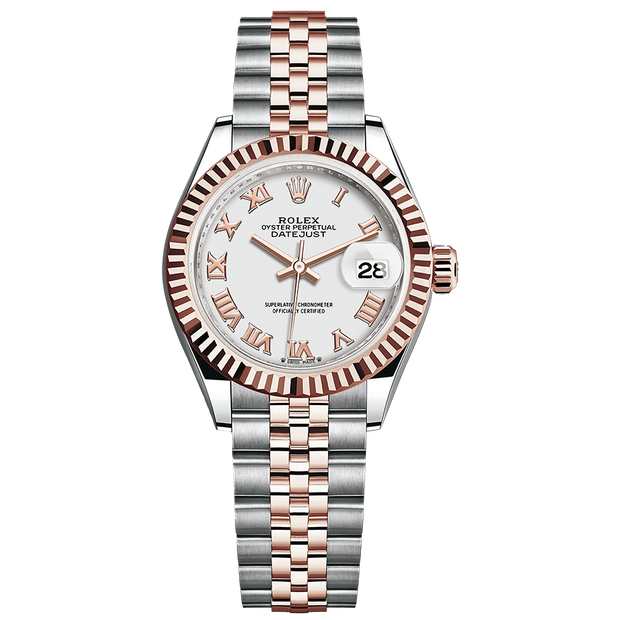 Rolex Lady-Datejust White Roman Numeral Dial Fluted Bezel 28mm 279171