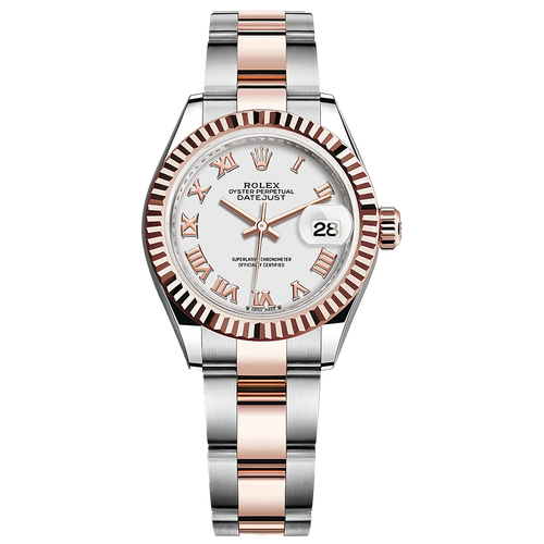 Rolex Lady-Datejust White Roman Numeral Dial Fluted Bezel 28mm 279171