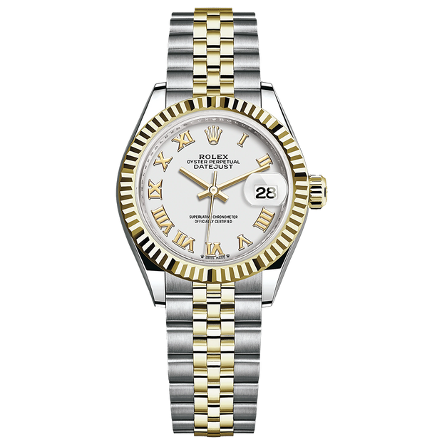 Rolex Lady-Datejust White Roman Numeral Dial Fluted Bezel 28mm 279173