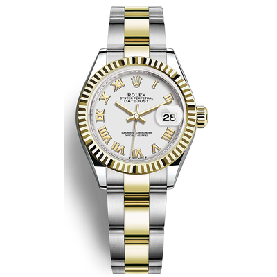 Rolex Lady-Datejust White Roman Numeral Dial Fluted Bezel 28mm 279173