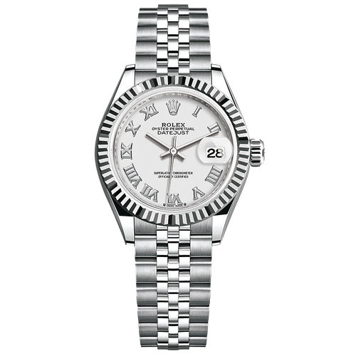 Rolex Lady-Datejust White Roman Numeral Dial Fluted Bezel 28mm 279174