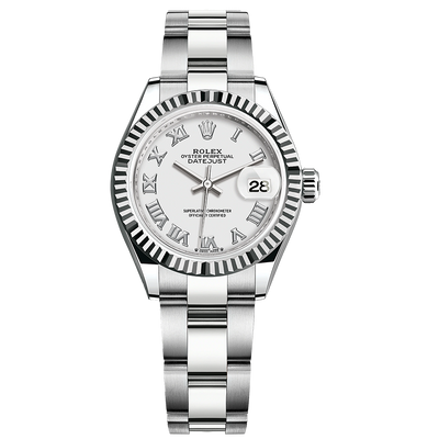 Rolex Lady-Datejust White Roman Numeral Dial Fluted Bezel 28mm 279174