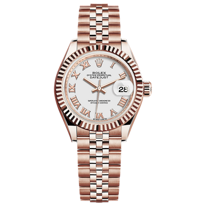 Rolex Lady-Datejust White Roman Numeral Dial Fluted Bezel 28mm 279175