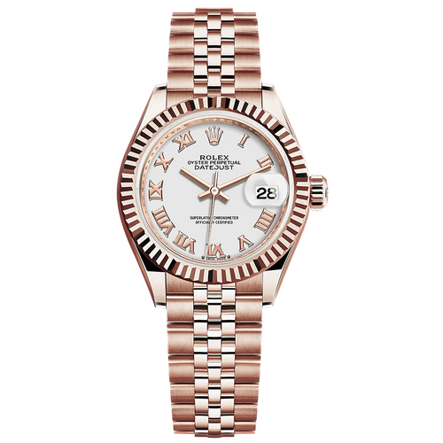 Rolex Lady-Datejust White Roman Numeral Dial Fluted Bezel 28mm 279175