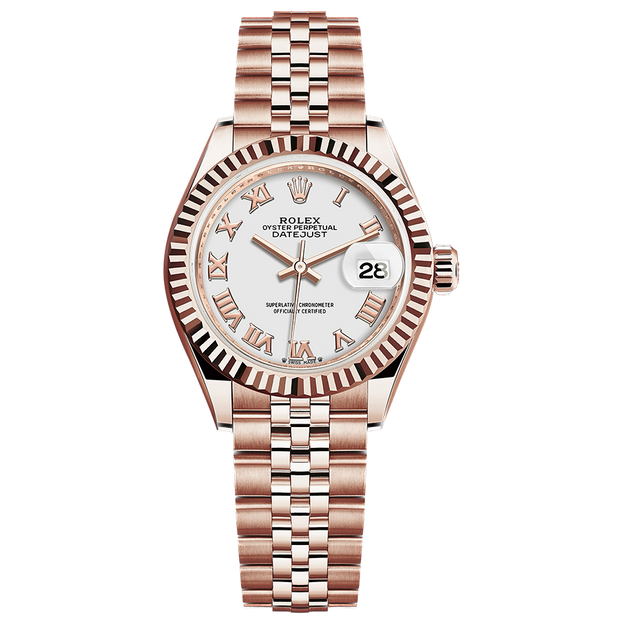 Rolex Lady-Datejust White Roman Numeral Dial Fluted Bezel 28mm 279175