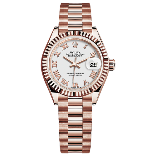 Rolex Lady-Datejust White Roman Numeral Dial Fluted Bezel 28mm 279175