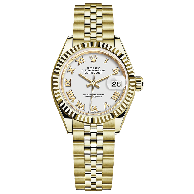 Rolex Lady-Datejust White Roman Numeral Dial Fluted Bezel 28mm 279178