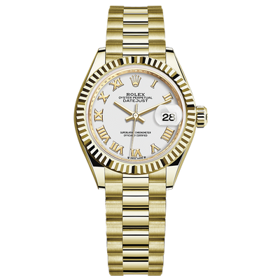 Rolex Lady-Datejust White Roman Numeral Dial Fluted Bezel 28mm 279178
