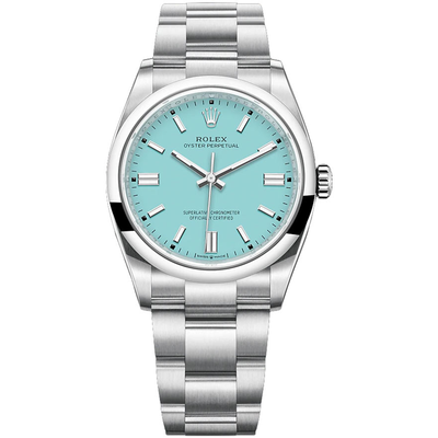 Rolex Oyster Perpetual Turquoise Blue Dial Domed Bezel 36mm 126000