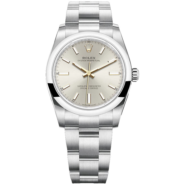 Rolex Oyster Perpetual Silver Dial Domed Bezel 34mm 124200