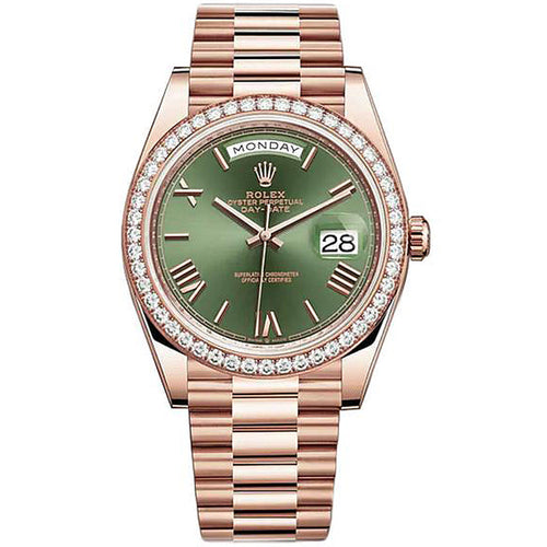 Rolex Day-Date 40 Presidential 228345 Diamond Bezel Olive Green Dial