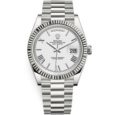 Rolex Day-Date 40 Presidential 228239 Fluted Bezel White Dial
