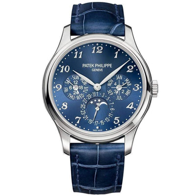Patek Philippe Extra-Thin Grand Complications Perpetual Calendar Moon Phase 39mm 5327G Blue Dial - First Class Timepieces