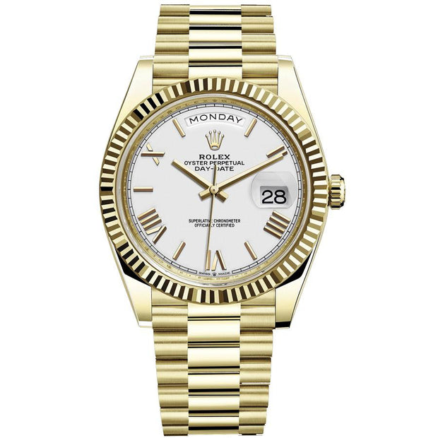 Rolex Day-Date 40 228238 Fluted Bezel White Dial-First Class Timepieces