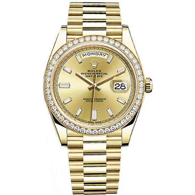 Rolex Day-Date 40 228348 Diamond Bezel Baguette Diamond Champagne Dial-First Class Timepieces