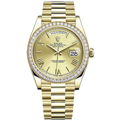 Rolex Day-Date 40 228348 Diamond Bezel Champagne Dial-First Class Timepieces