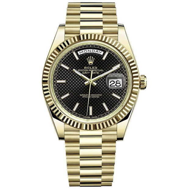 Rolex Day-Date 40 Presidential 228238 Fluted Bezel Black Dial-First Class Timepieces