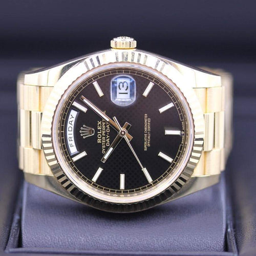 Rolex Day-Date 40 Presidential 228238 Fluted Bezel Black Dial Pre-Owned-First Class Timepieces