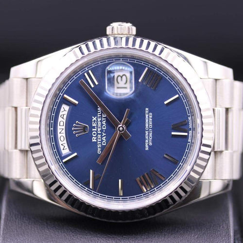 Rolex Day-Date 40 Presidential 228239 Fluted Bezel Blue Dial Pre-Owned-First Class Timepieces